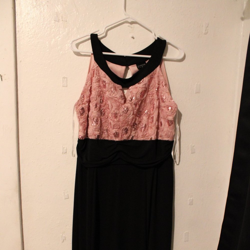 Pink/Black Long Dress with flower detailing